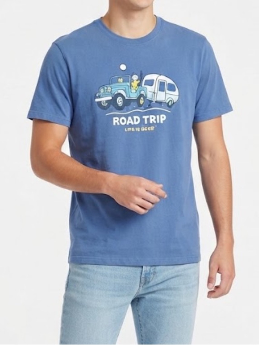 Life Is Good Blue Graphic Tee with Road Trip Print Men’s Size Medium